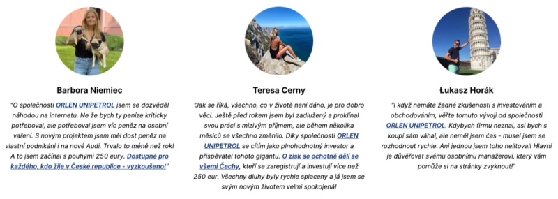 Propagační web je plný smyšlených referencí