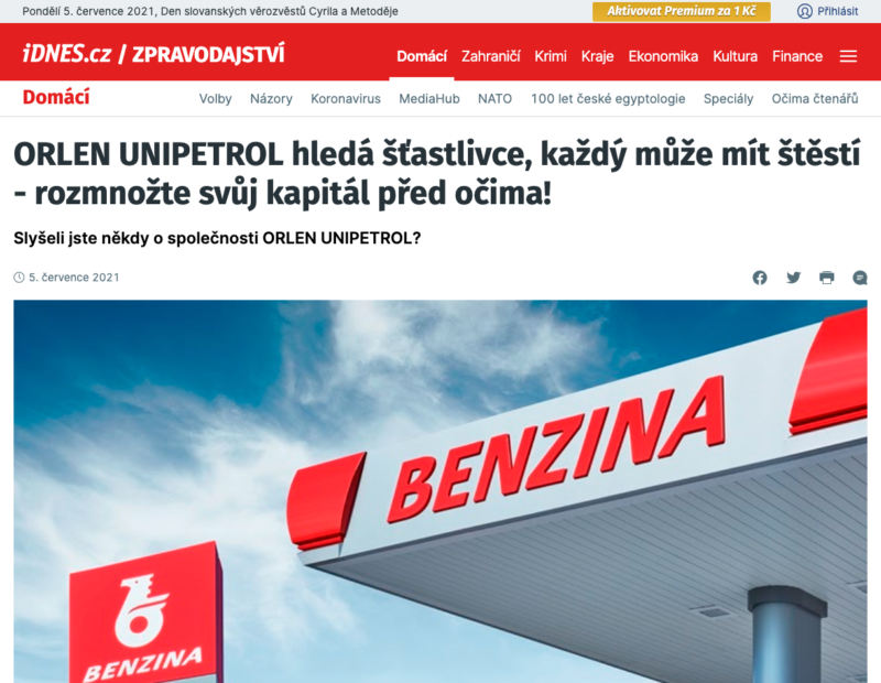 Propagační web vypadá jako zpravodajský portál IDNES.cz