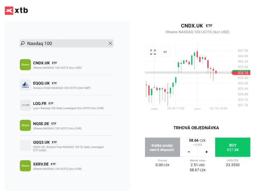 Nákup indexové ETF u XTB