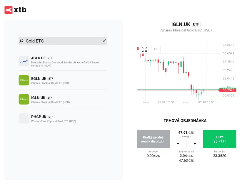 Nákup komoditní ETF u XTB