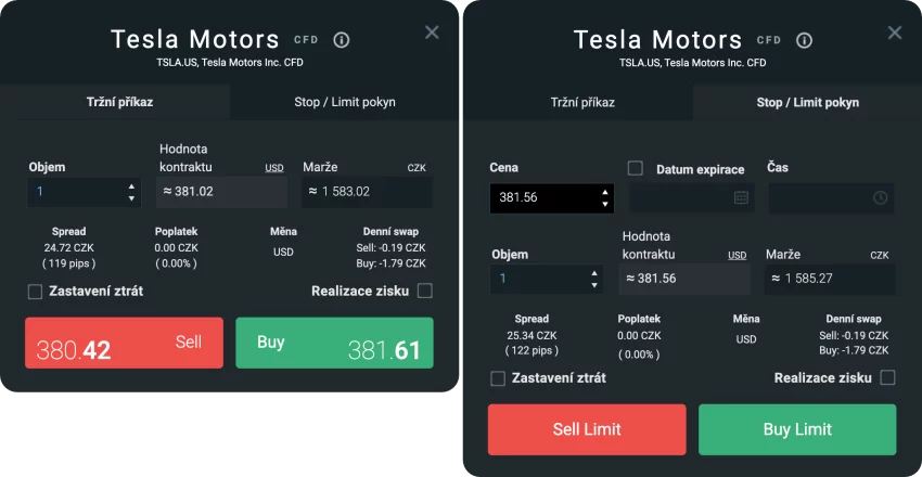 Tržní vs. Stop/Limit příkaz